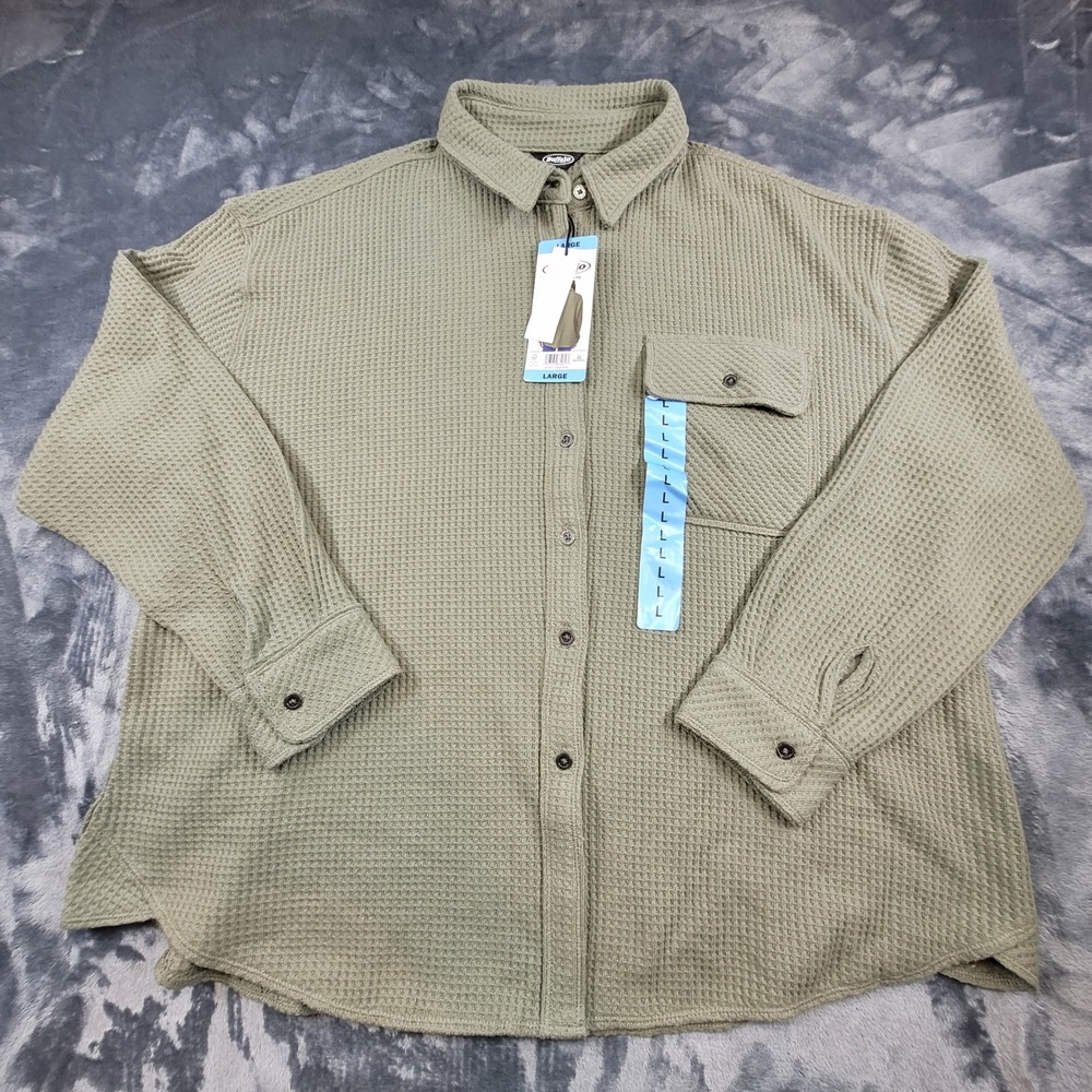 Buffalo Jeans Womens Waffle Knit Button Up Shirt Faded Sage Green Large NWT